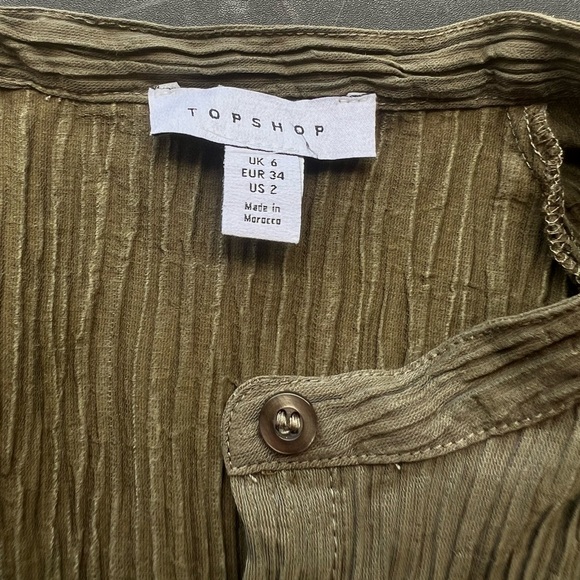 TOPSHOP Women's Dark Green Button Down Crinkle Lyocell Blend Dress Size 2 - Picture 4 of 4